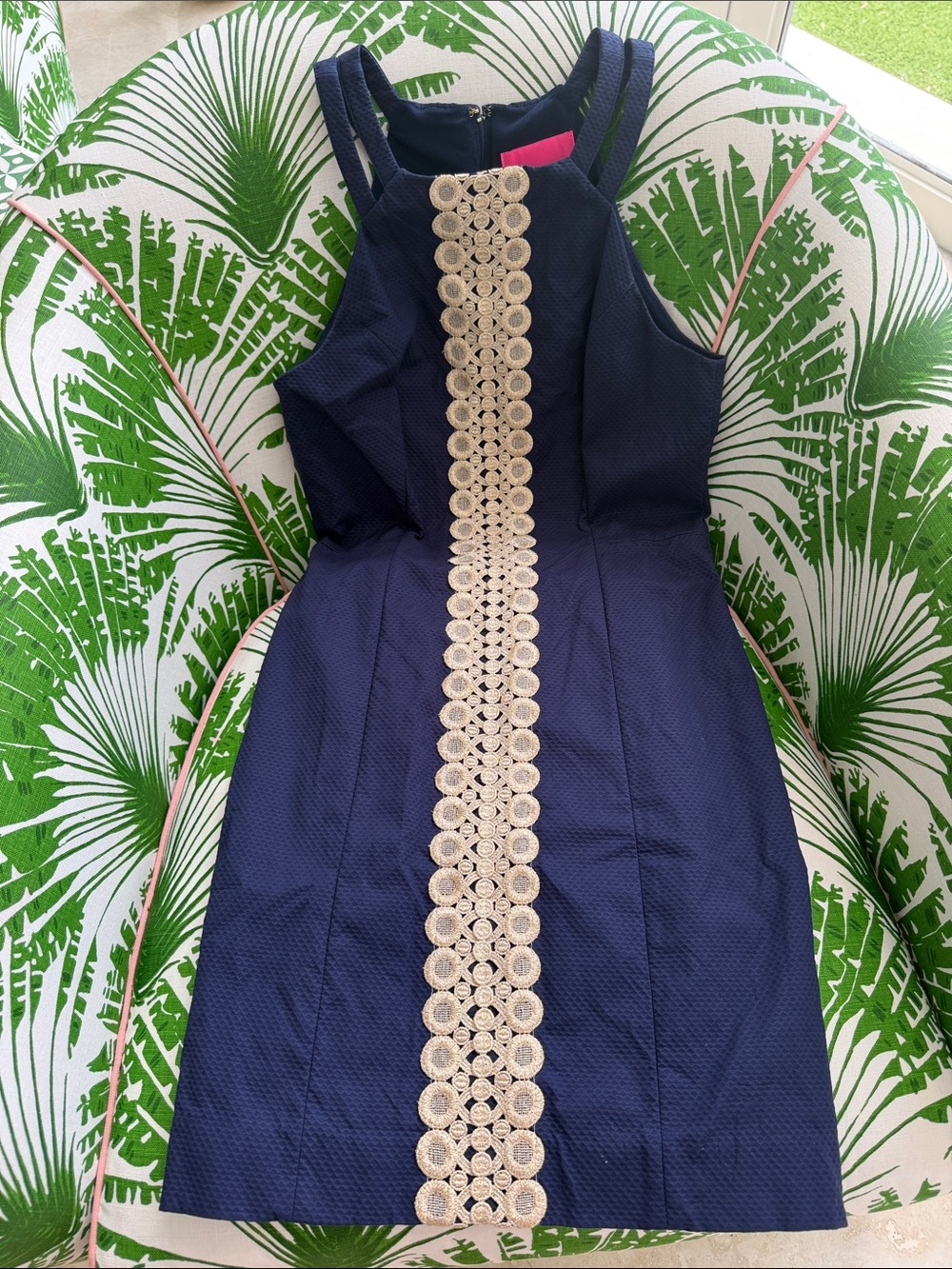 Lilly Pulitzer Navy Sheath Dress with Cream Lace Trim